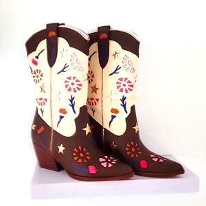 Dolce Vita NIB Women's Lassie Espresso Leather Embroidered Western Boots. Size 9